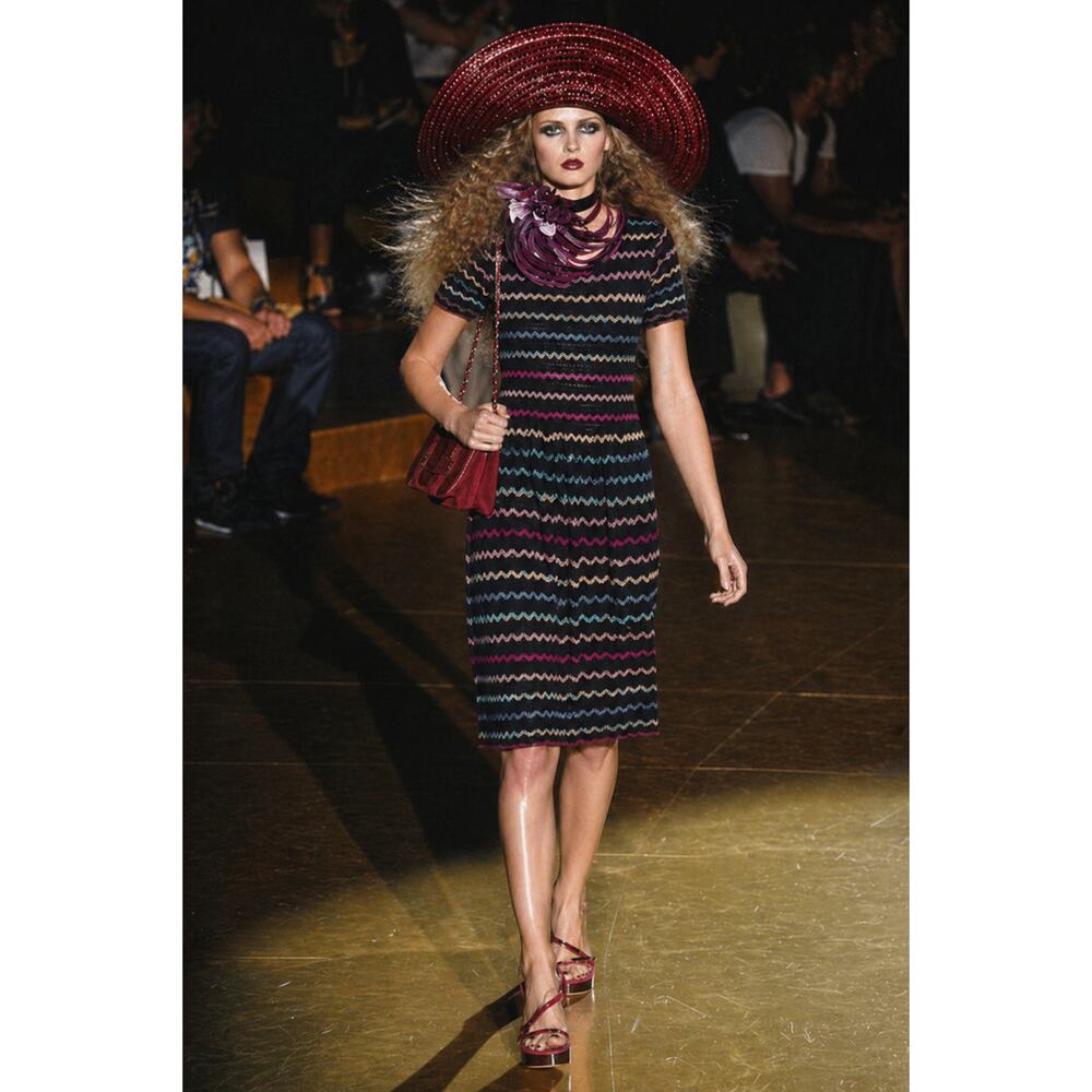 Marc Jacob Rare 2000s Runway Geometric Striped Knee Length Dress